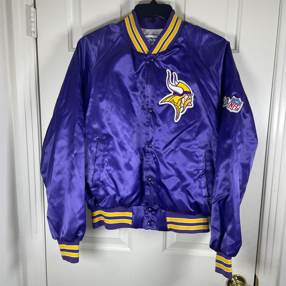 Vintage Chalk Line Minnesota Vikings NFL Satin Bomber Jacket Mens‎ Large Purple - Picture 3 of 7